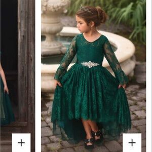 Luxurious High-Low Emerald Lace Party Dress with Crystal Accent